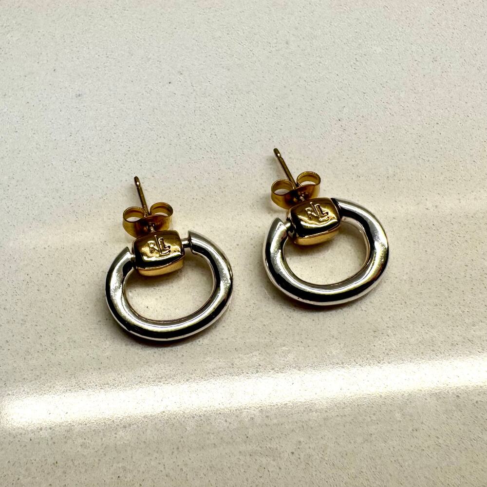 Lauren Ralph Lauren LRL Two Tone Door Knocker Hoop Earrings
